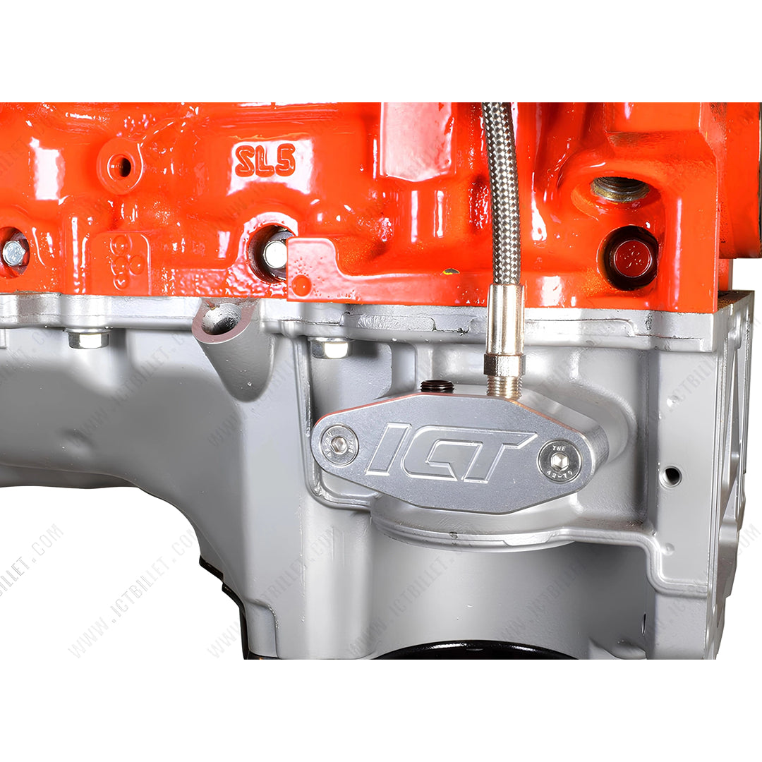 Ict-Billet Placa adaptadora de alimentación de aceite de salida doble LS/LS1 1/8 de 90 grados