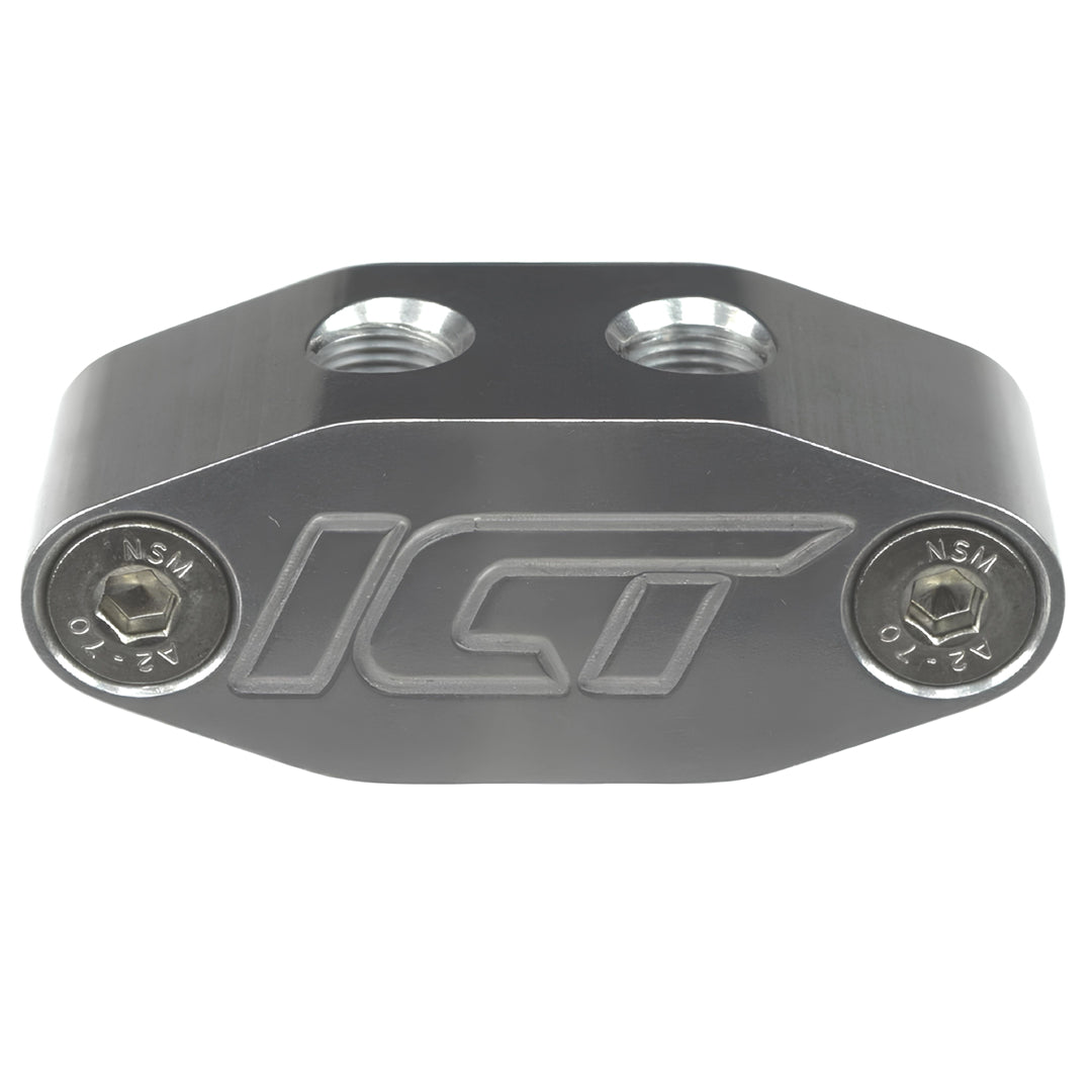 Ict-Billet  Placa adaptadora de alimentación de aceite de salida doble LS/LS1 1/8 de 90 grados