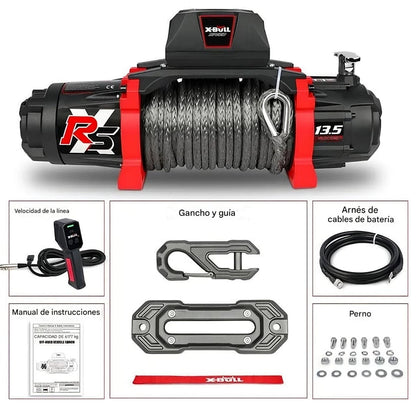 X-BULL Electric Winch XRS 13500 LBS 12V Cuerda  sintetica