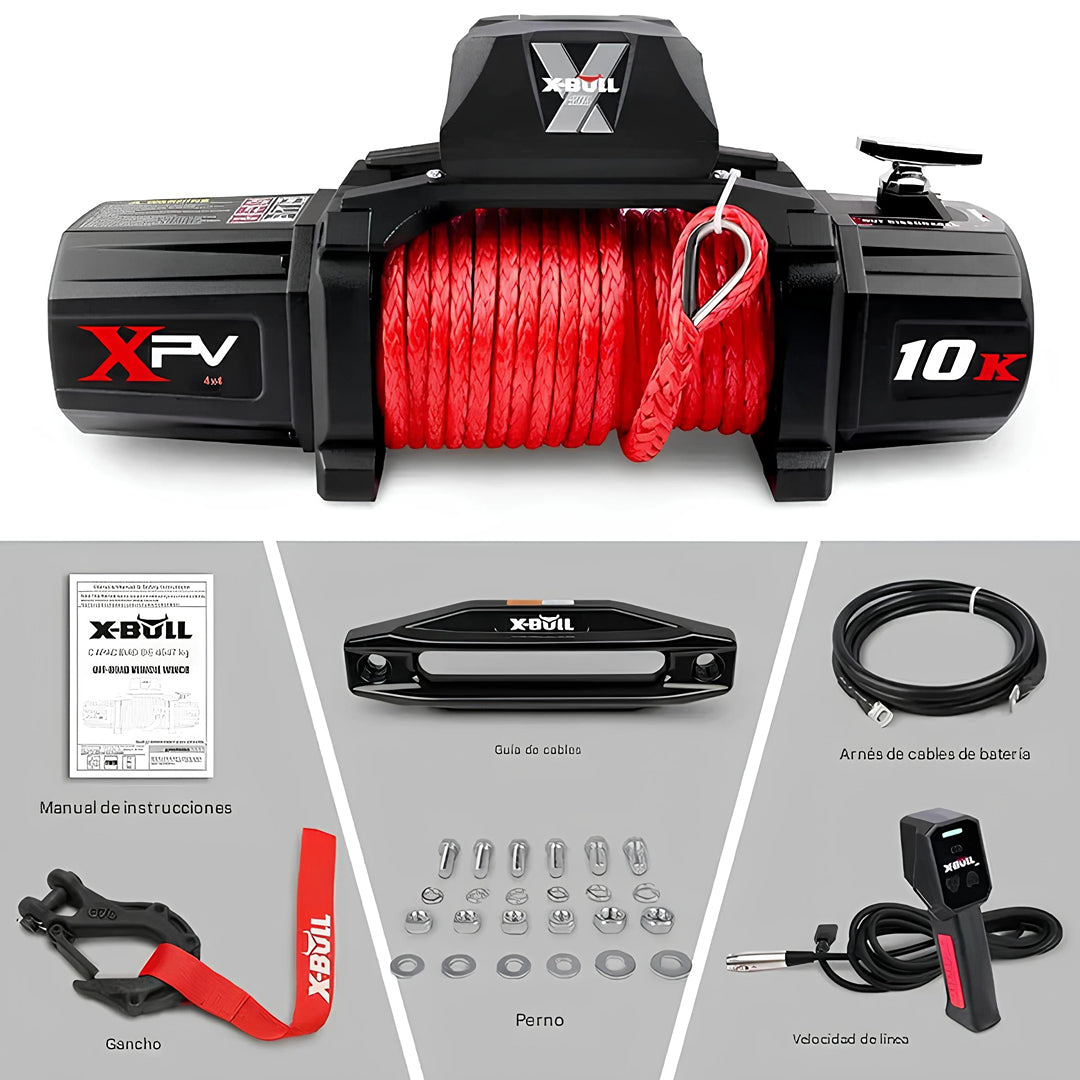 X-BULL Electric Winch XPV 10000 lbs 12 V cuerda sintética