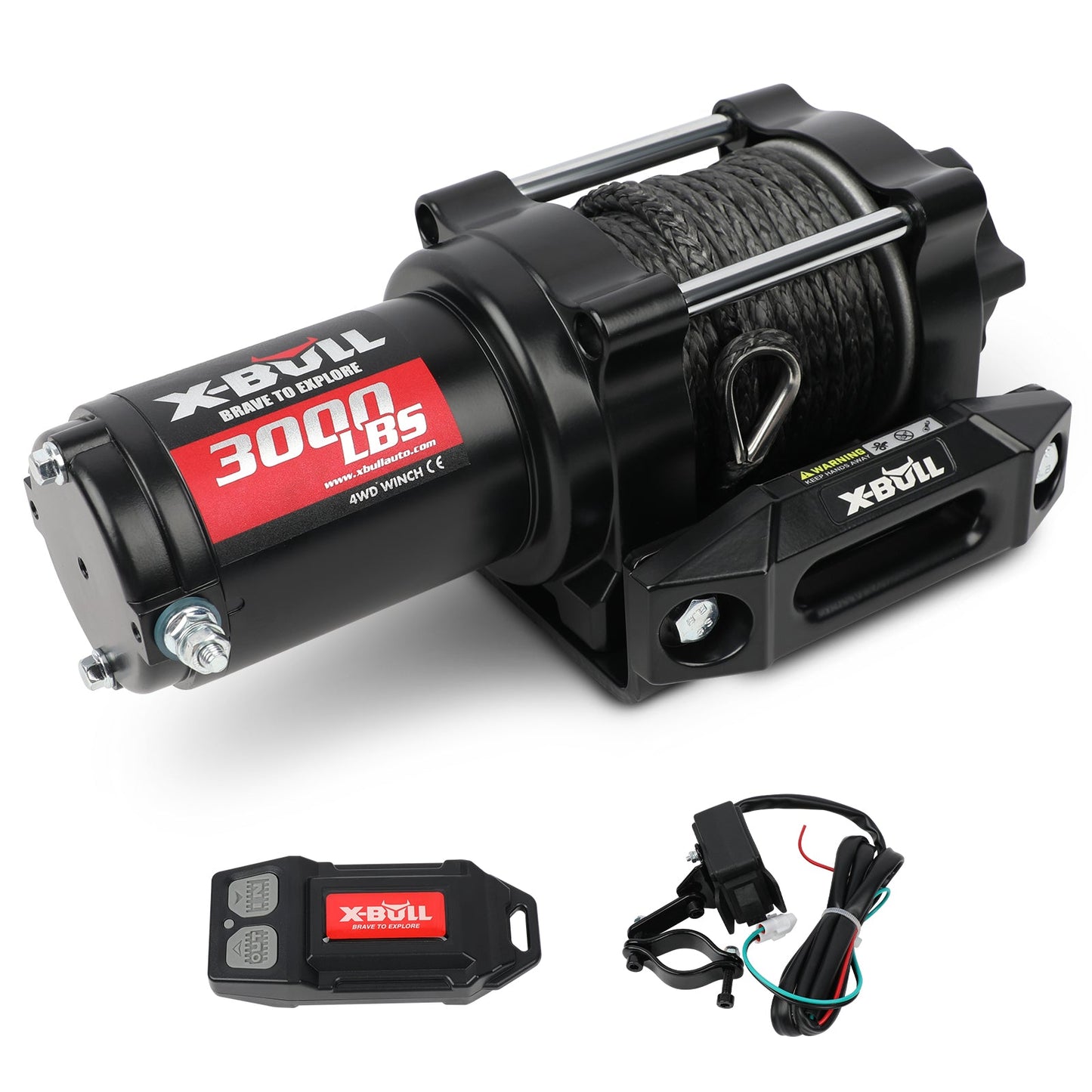 Cabrestante eléctrico X-BULL serie 2S de 12 V, 3000LBS 15M de cuerda sintética, para ATV, UTV, remolque de barco