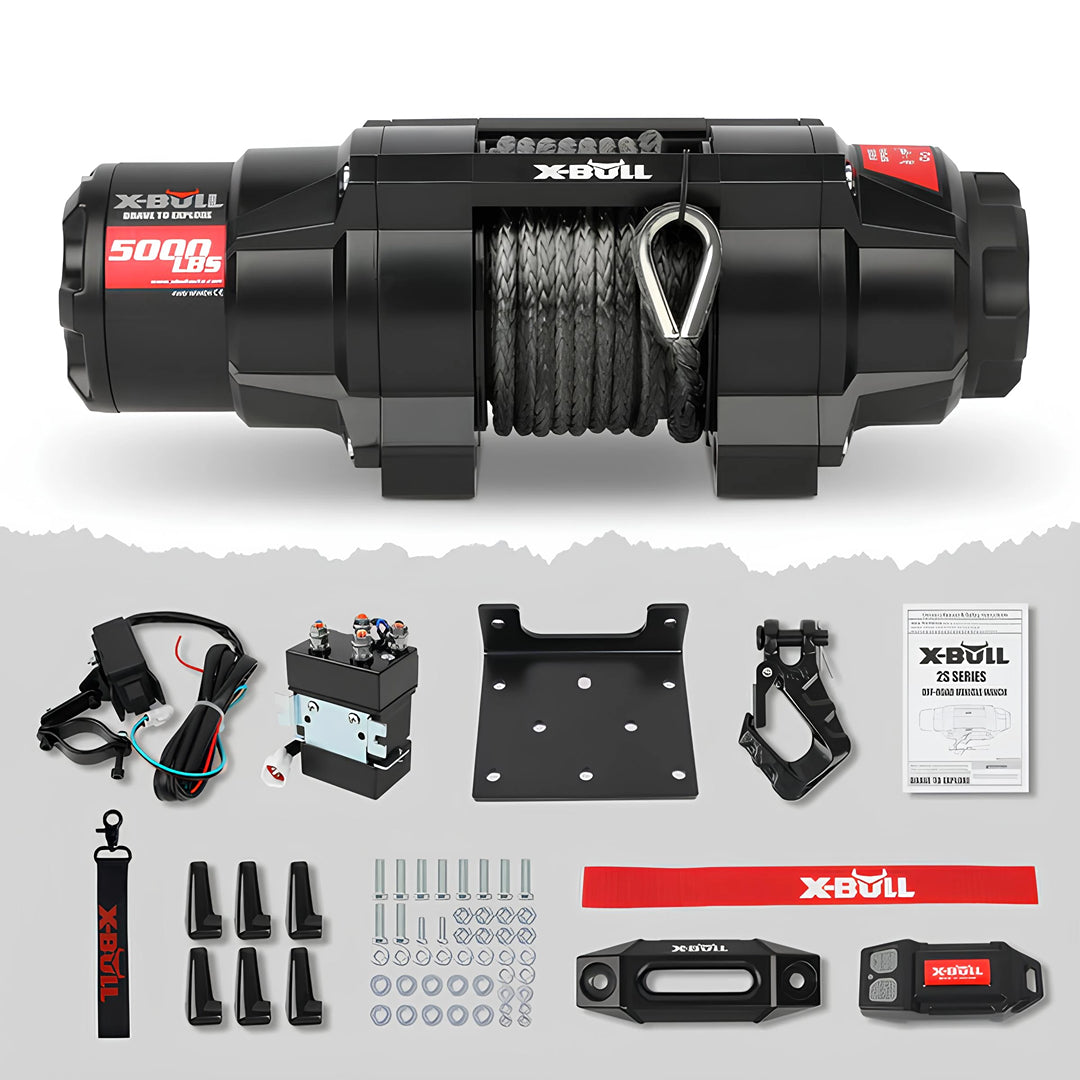 Cabrestante eléctrico X-BULL serie 2S de 12 V, 5000 lb, 15 m de cuerda sintética, para ATV, UTV, remolque de barco