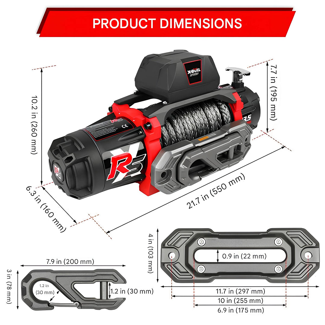 X-BULL Electric Winch XRS 13500 LBS 12V Cuerda  sintetica
