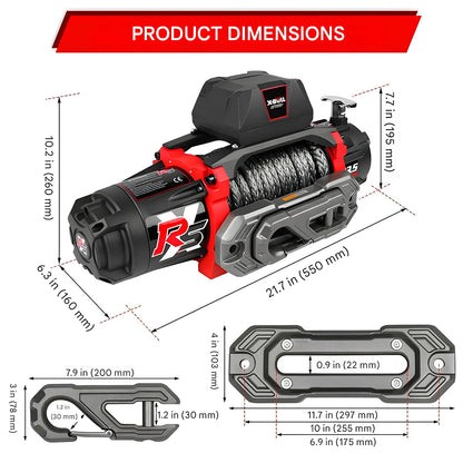 X-BULL Electric Winch XRS 13500 LBS 12V Cuerda  sintetica