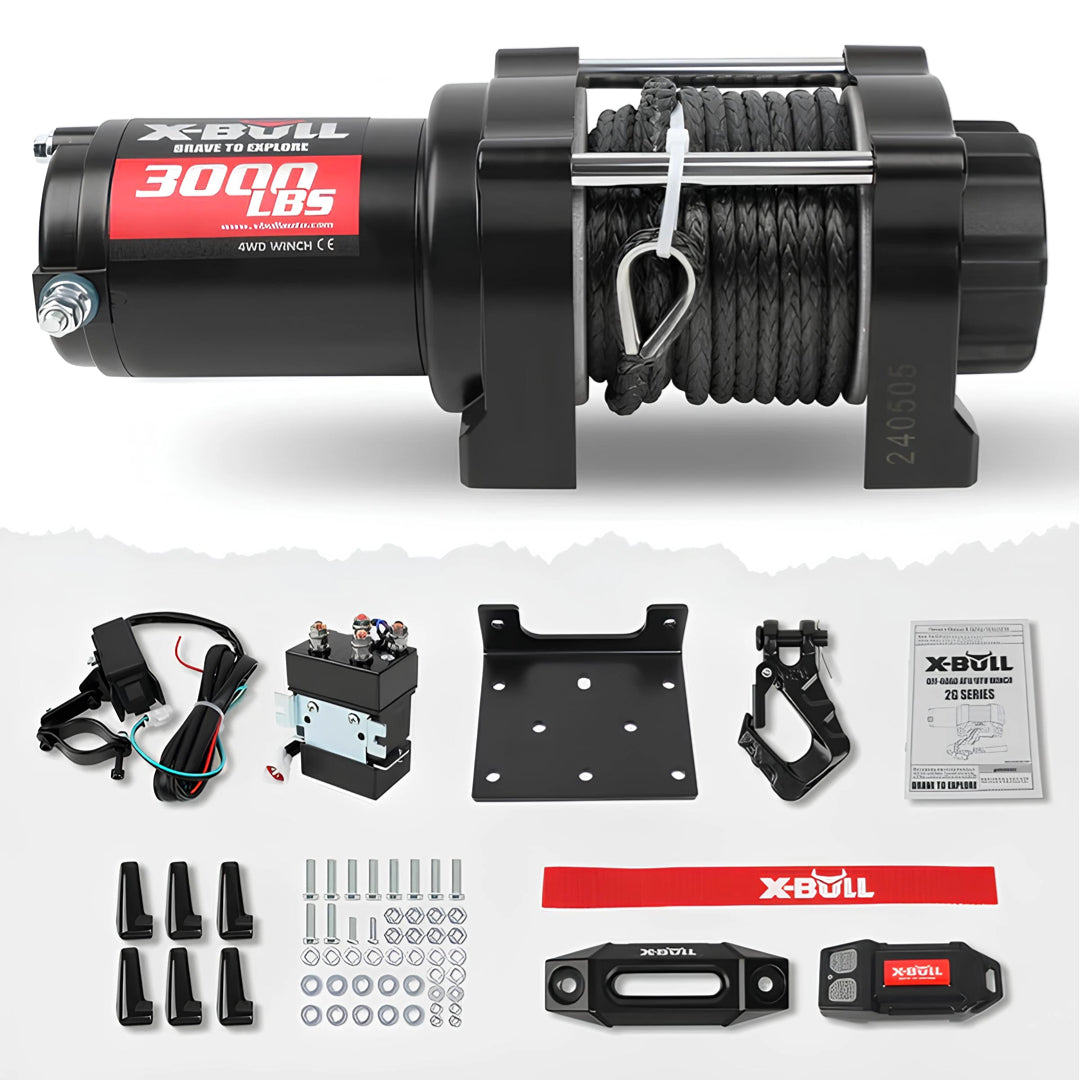 Cabrestante eléctrico X-BULL serie 2S de 12 V, 3000LBS 15M de cuerda sintética, para ATV, UTV, remolque de barco