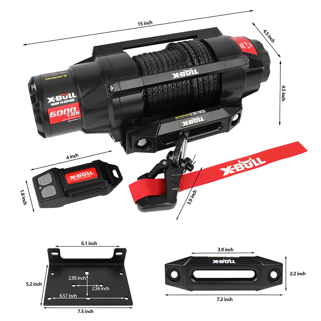 Cabrestante eléctrico X-BULL serie 2S de 12 V, 6000 lb, 15 m de cuerda sintética, para ATV, UTV, remolque de barco