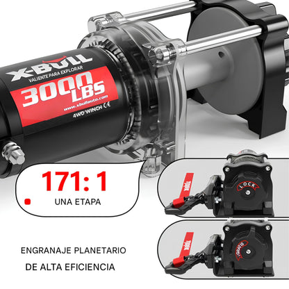 Cabrestante eléctrico X-BULL serie 2S de 12 V, 3000LBS 15M de cuerda sintética, para ATV, UTV, remolque de barco