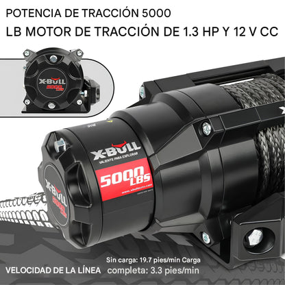 Cabrestante eléctrico X-BULL serie 2S de 12 V, 5000 lb, 15 m de cuerda sintética, para ATV, UTV, remolque de barco