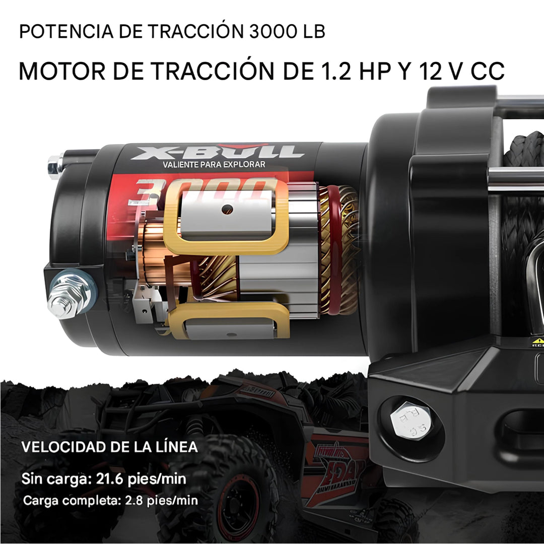 Cabrestante eléctrico X-BULL serie 2S de 12 V, 3000LBS 15M de cuerda sintética, para ATV, UTV, remolque de barco