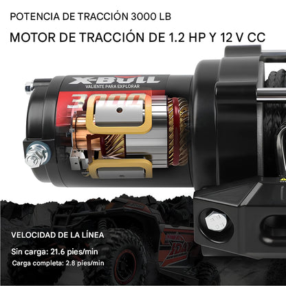 Cabrestante eléctrico X-BULL serie 2S de 12 V, 3000LBS 15M de cuerda sintética, para ATV, UTV, remolque de barco