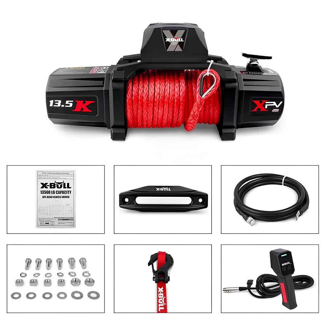 Cabrestante eléctrico X-BULL XPV 13500 lb, 12 V, cuerda sintética