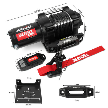 Cabrestante eléctrico X-BULL serie 2S de 12 V, 3000LBS 15M de cuerda sintética, para ATV, UTV, remolque de barco