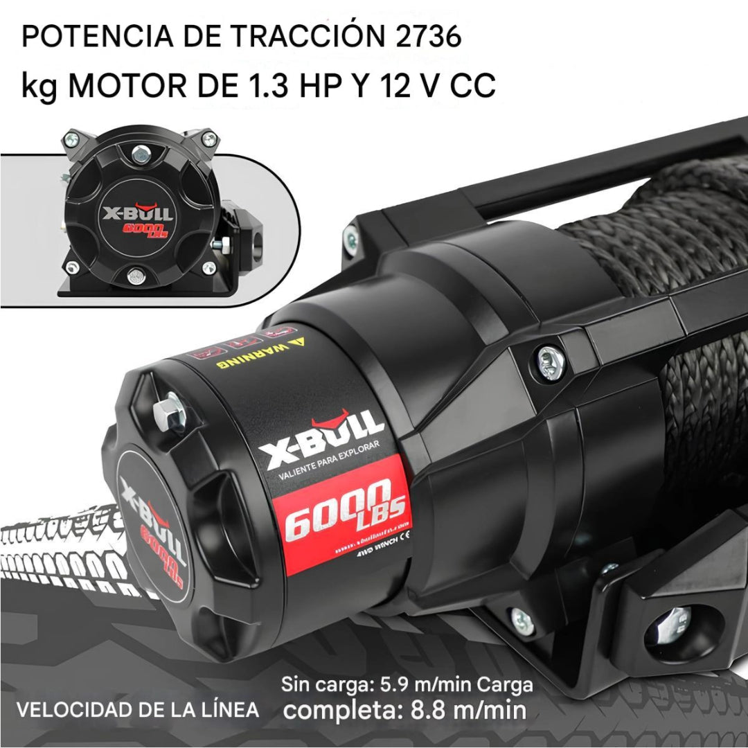 Cabrestante eléctrico X-BULL serie 2S de 12 V, 6000 lb, 15 m de cuerda sintética, para ATV, UTV, remolque de barco