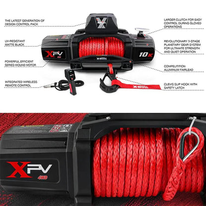 X-BULL Electric Winch XPV 10000 lbs 12 V cuerda sintética