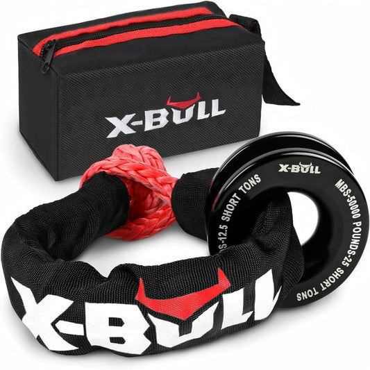 Grilletes sintéticos blandos X-BULL de 35 000 lb con resistencia máxima a la rotura, 1/2 pulgada x 22 pulgadas, con kit de anillo de recuperación de arranque